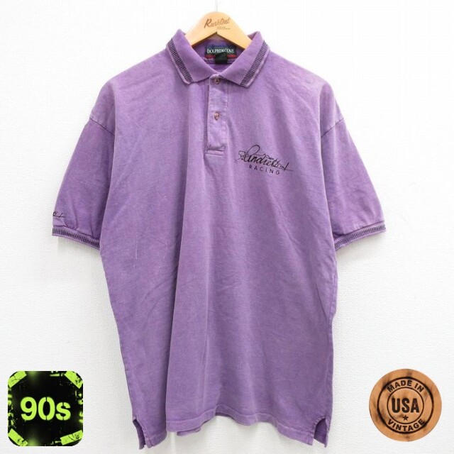 90s 半袖ポロシャツ レーシング パープル霜降り XL | 古着