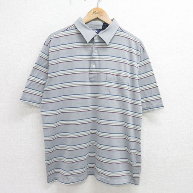 【50%OFF】90s 半袖ポロシャツ グレーボーダー XL | 古着