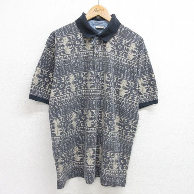 ビューグルボーイ 00s 半袖ポロシャツ 花柄 ネイビー XL | 古着
