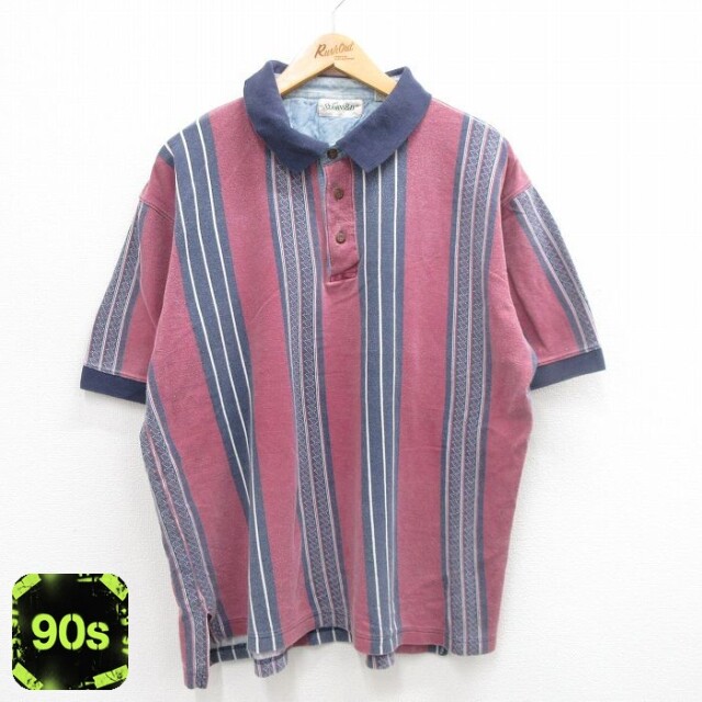 セントジョンズベイ 90s 半袖ポロシャツ ストライプ バーガンディ XL | 古着