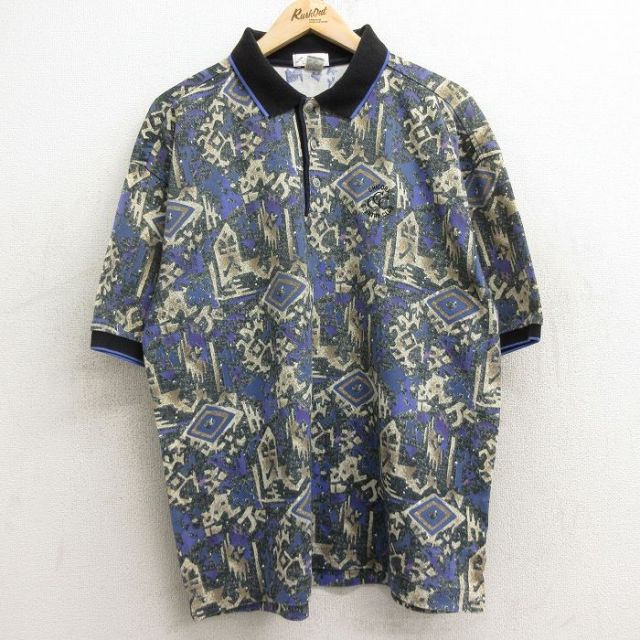 ポロシャツ 総柄 グリーン XL | 古着