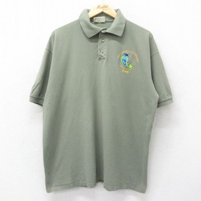00s 半袖ポロシャツ 魚スタッフ グリーン XL | 古着