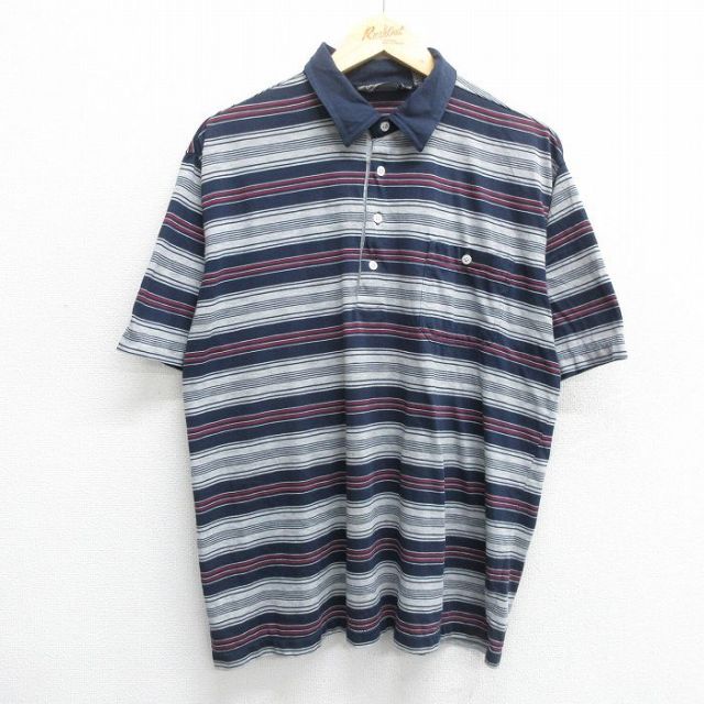 【50%OFF】90s 半袖ポロシャツ 胸ポケット付き グレー XL | 古着