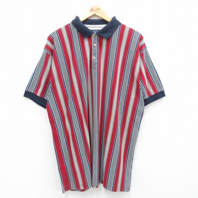 【50%OFF】半袖ポロシャツ ストライプ レッド XL | 古着