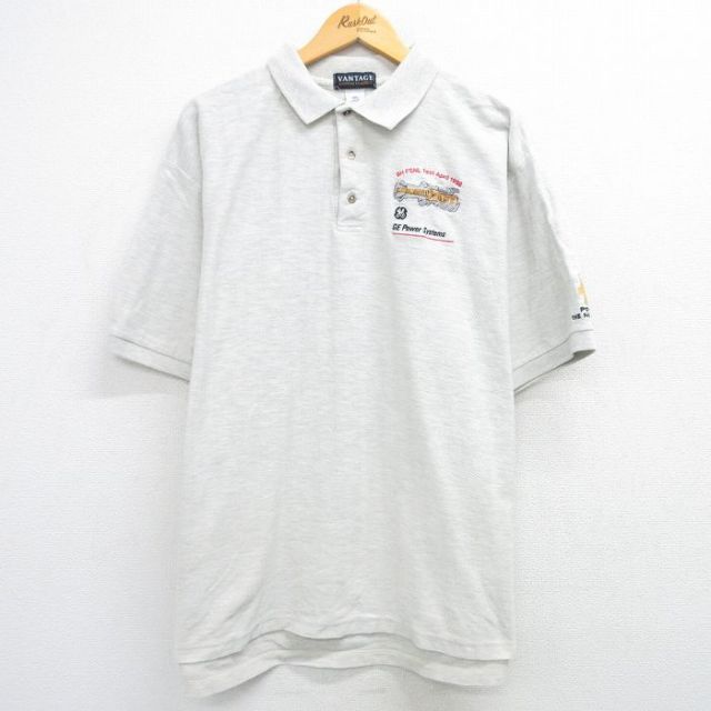 【50%OFF】システム 90s 半袖ポロシャツ ヘリンボーン グレー XL | 古着