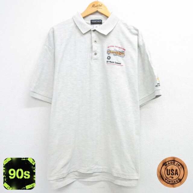 システム 90s 半袖ポロシャツ ヘリンボーン グレー XL | 古着