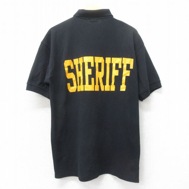 XL★古着 半袖 ポロ シャツ メンズ SHERIFF 黒 ブラック 25apr14 中古 トップス