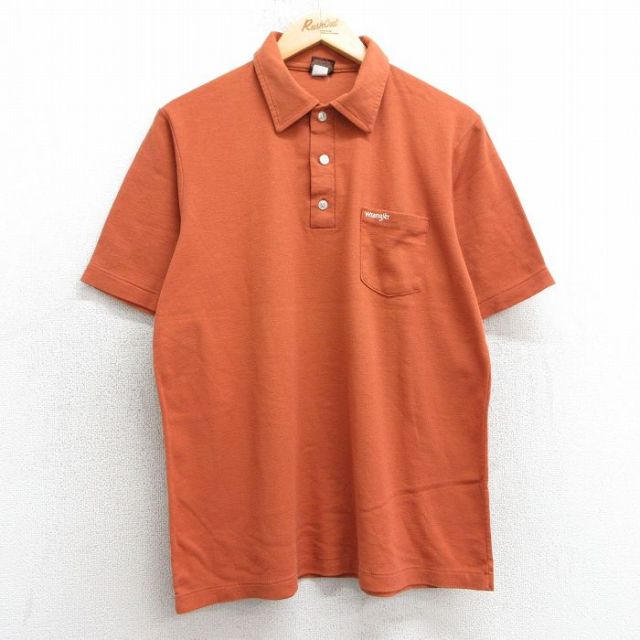 【50%OFF】XL★古着 ラングラー Wrangler 半袖 ポロ シャツ メンズ 90年代 90s ワンポイントロゴ USA製 オレンジ系 25apr17 中古 トップス