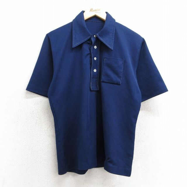 L★古着 半袖 ポロ シャツ メンズ 80年代 80s 紺 ネイビー 25apr17 中古 トップス