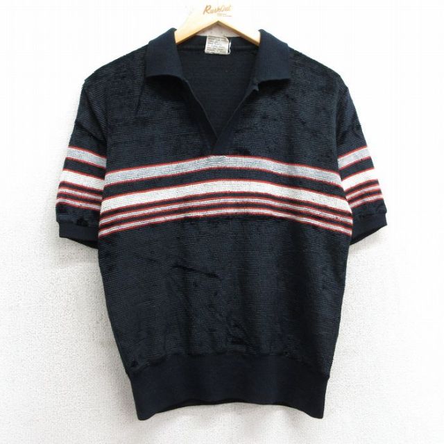 M★古着 半袖 ポロ シャツ メンズ 80年代 80s 開襟 オープンカラー 黒他 ブラック 25apr17 中古 トップス