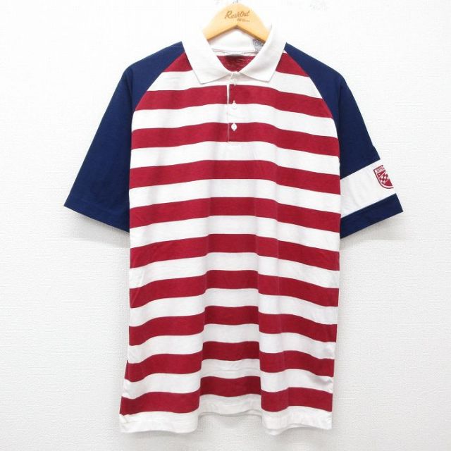 XL★古着 スポルディング 半袖 ポロ シャツ メンズ 90年代 90s ラグラン 白他 ホワイト ボーダー 25may16 中古 トップス