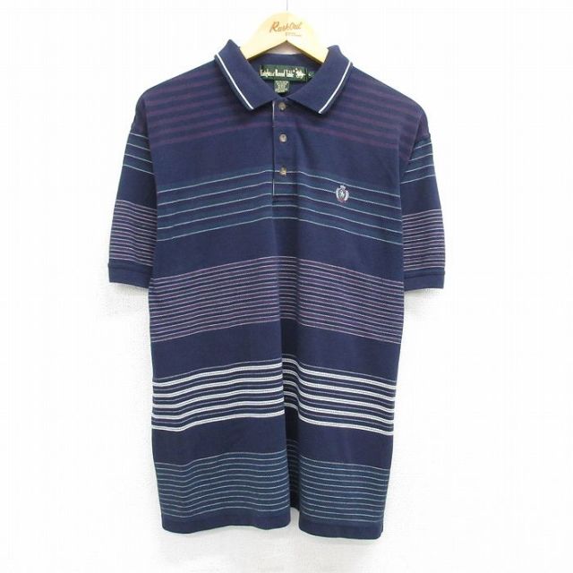 【50%OFF】90s 半袖ポロシャツ ネイビーボーダー XL | 古着