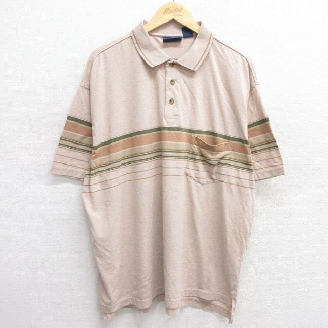 XL★古着 タウンクラフト 半袖 ポロ シャツ メンズ 90年代 90s 大きいサイズ コットン ベージュ カーキ 霜降り他 25may17 中古 トップス