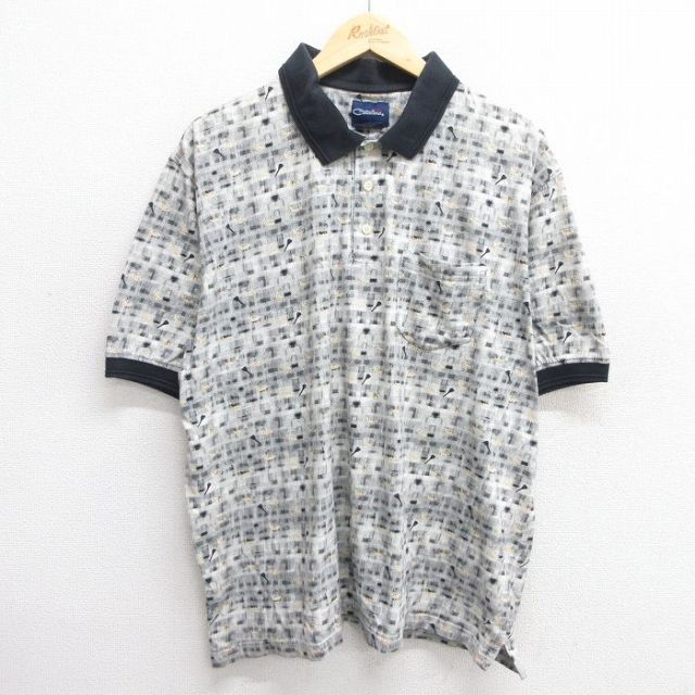 【50%OFF】カタリナ 半袖ポロシャツ 総柄 ブラック XL | 古着