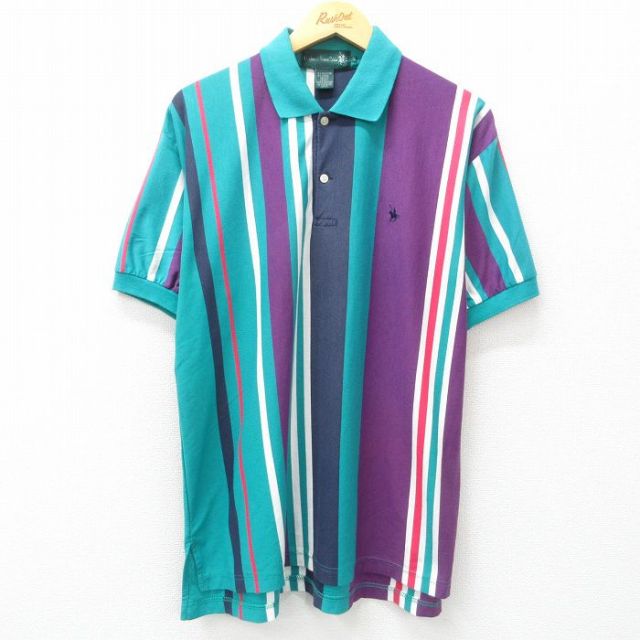 【50%OFF】90s 半袖ポロシャツ ストライプ ライトブルー XL | 古着
