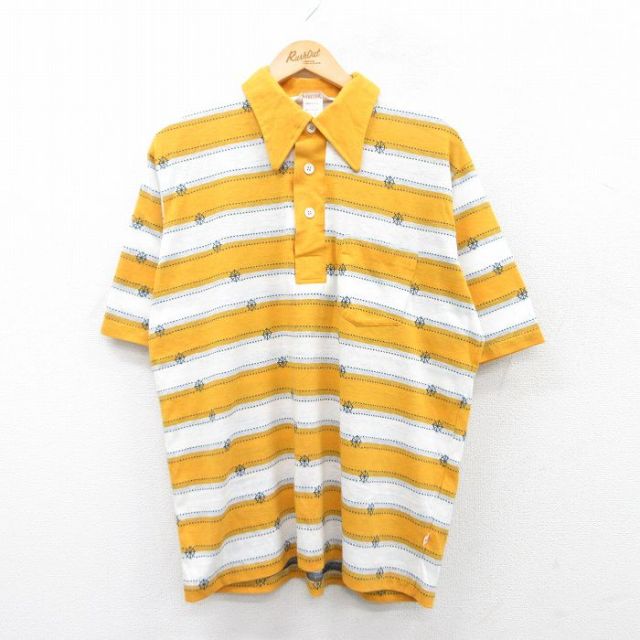 【50%OFF】XL★古着 ジャンセン 半袖 ポロ シャツ メンズ 70年代 70s USA製 黄他 イエロー ストライプ 【spe】 25may20 中古 トップス