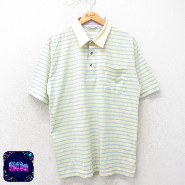 80s 半袖ポロシャツ イエローボーダー XL | 古着