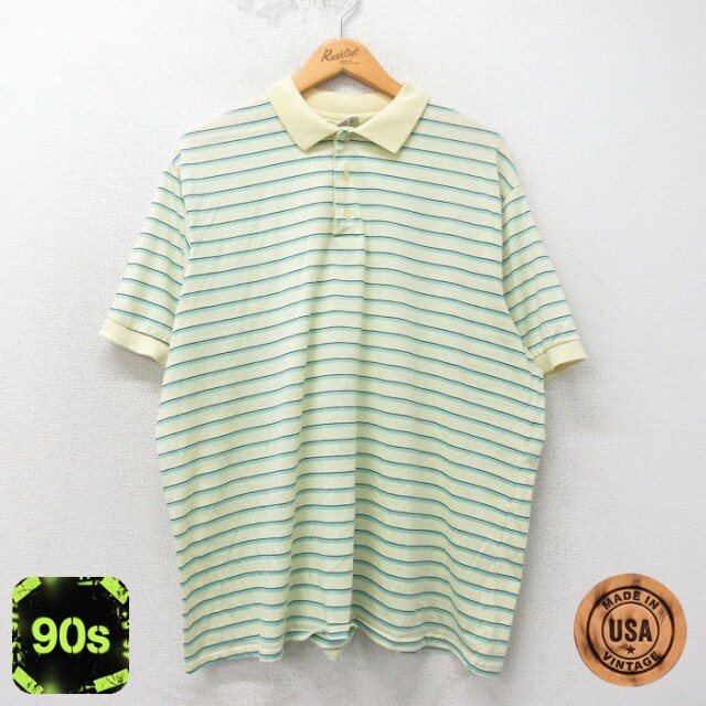 90s 半袖ポロシャツ イエローボーダー XL | 古着