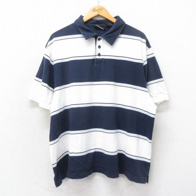 XL★古着 no boundaries 半袖 ポロ シャツ メンズ 00年代 00s 大きいサイズ コットン 白他 ホワイト ボーダー 25may22 中古 トップス