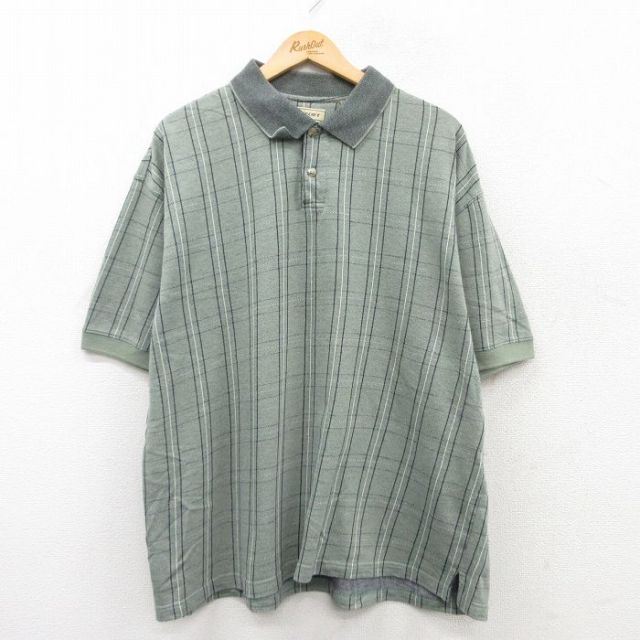XL★古着 半袖 ポロ シャツ メンズ 大きいサイズ 緑系他 グリーン チェック 25may23 中古 トップス