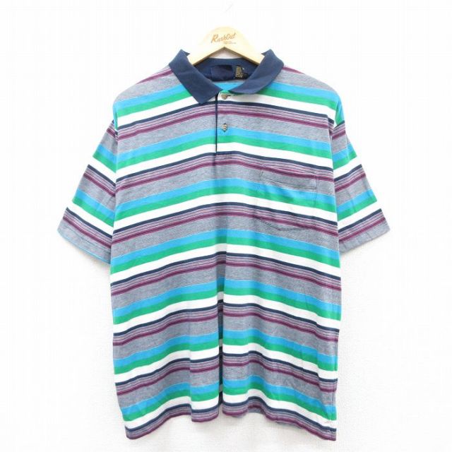 【50%OFF】半袖ポロシャツ ネイビーボーダー XL | 古着