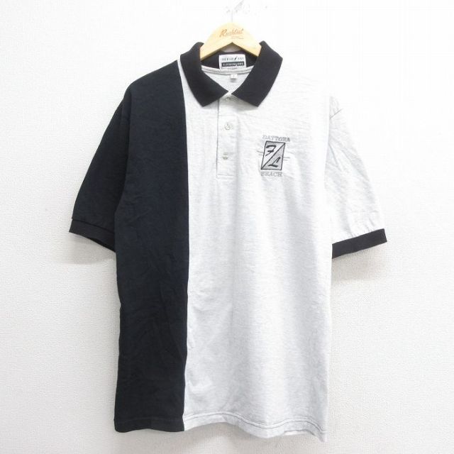 XL★古着 半袖 ポロ シャツ メンズ 90年代 90s デイトナビーチ ツートンカラー コットン USA製 薄グレー他 【spe】 25may26 中古 トップス