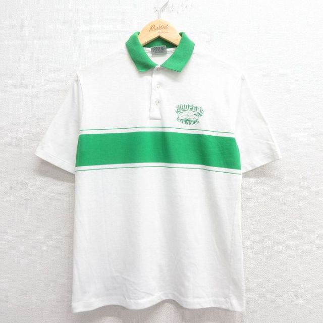 古着通販 L☆古着 半袖 ポロ シャツ メンズ 80年代 80s カニ ツートン