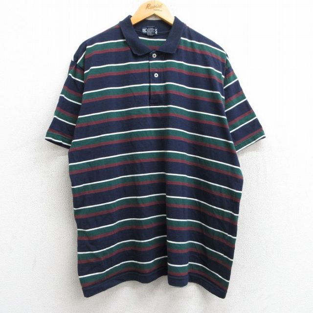 【50%OFF】90s 半袖ポロシャツ ネイビーボーダー XL | 古着