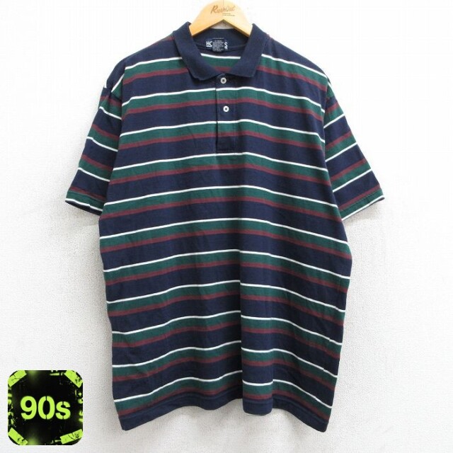 90s 半袖ポロシャツ ネイビーボーダー XL | 古着