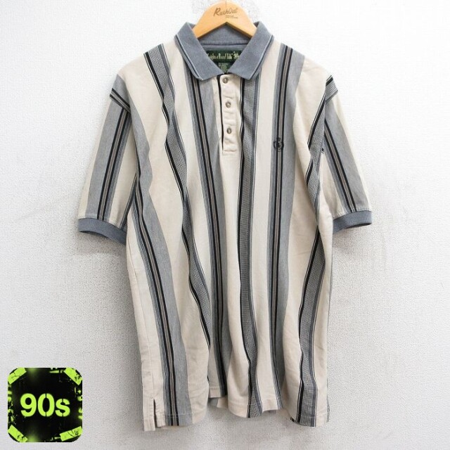 90s 半袖ポロシャツ ワンポイントロゴ ベージュ XL | 古着