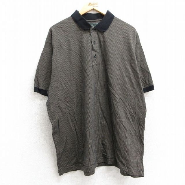 XL★古着 半袖 ポロ シャツ メンズ 00年代 00s 大きいサイズ コットン 黒他 ブラック チェック 25may28 中古 トップス