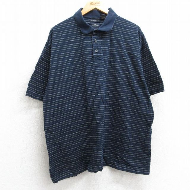 XL★古着 ドッカーズ 半袖 ポロ シャツ メンズ 大きいサイズ コットン 紺他 ネイビー ボーダー 25may28 中古 トップス