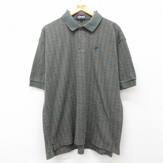 XL★古着 半袖 ポロ シャツ メンズ 90年代 90s 総柄 大きいサイズ コットン USA製 緑他 グリーン 25may29 中古 トップス