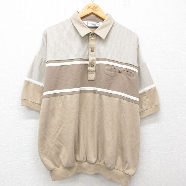 XL★古着 半袖 ポロ シャツ メンズ 90年代 90s 大きいサイズ ベージュ他 カーキ 25may29 中古 トップス