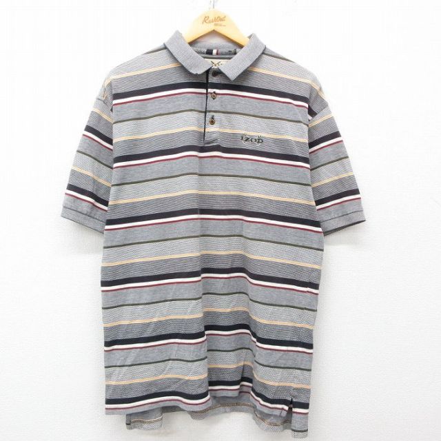 【50%OFF】XL★古着 IZOD 半袖 ポロ シャツ メンズ 00年代 00s ワンポイントロゴ ゴルフ 鹿の子 コットン グレー他 ボーダー 25may29 中古 トップス