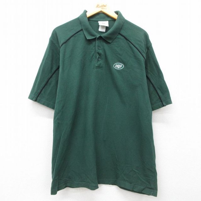 【50%OFF】XL★古着 半袖 ポロ シャツ メンズ 00年代 00s NFL ニューヨークジェッツ 鹿の子 緑 グリーン アメフト スーパーボウル 25may29 中古 トップス