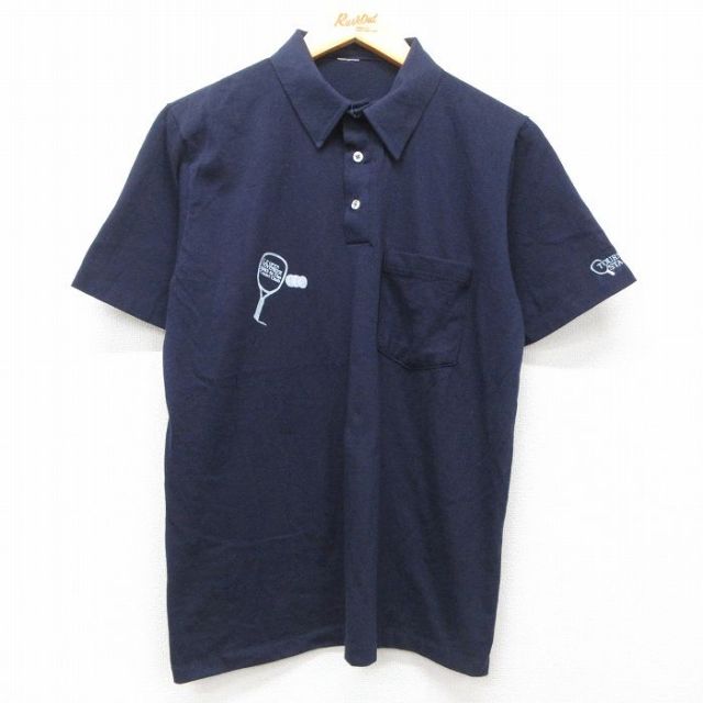 M★古着 半袖 ポロ シャツ メンズ 80年代 80s テニス 紺 ネイビー 25may29 中古 トップス