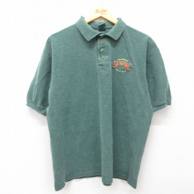 XL★古着 半袖 ポロ シャツ メンズ 90年代 90s サラナック 鹿の子 コットン 緑 グリーン 25may29 中古 トップス