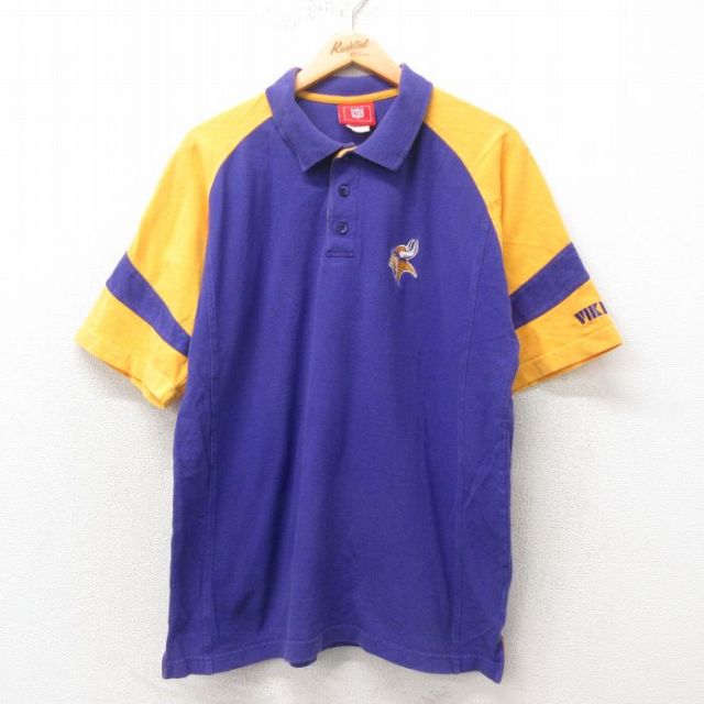 XL★古着 半袖 ポロ シャツ メンズ 00年代 00s NFL ミネソタバイキングス 鹿の子 ツートンカラー コットン ラグラン 紫 パープル アメフト スーパーボウル 25may31 中古 トップス
