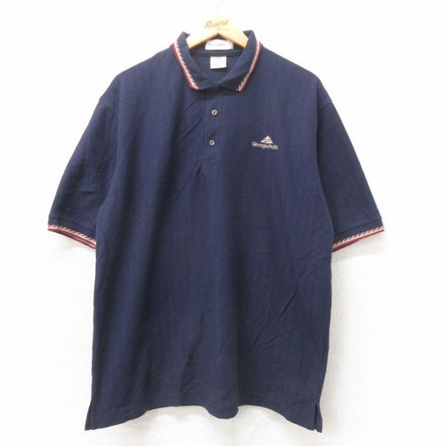 XL★古着 マンシングウェア 半袖 ポロ シャツ メンズ GP 大きいサイズ コットン 紺 ネイビー 25may31 中古 トップス
