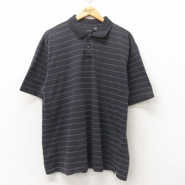XL★古着 アロー 半袖 ポロ シャツ メンズ 黒 ブラック ボーダー 25may31 中古 トップス
