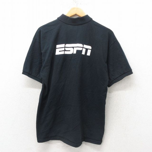 L★古着 半袖 ポロ シャツ メンズ 00年代 00s ESPN コットン 黒 ブラック 25jun02 中古 トップス