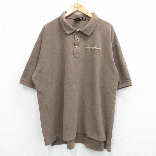 XL★古着 ハーレーダビッドソン Harley Davidson 半袖 ポロ シャツ メンズ 90年代 90s ワンポイントロゴ 大きいサイズ コットン USA製 茶 ブラウン 【spe】 25jun04 中古 トップス