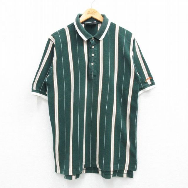 L★古着 半袖 ポロ シャツ メンズ 00年代 00s コットン 緑他 グリーン ストライプ 25jun04 中古 トップス
