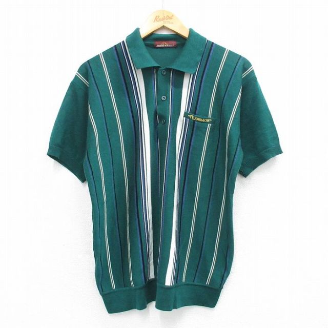 L★古着 半袖 ポロ シャツ メンズ 90年代 90s JORDACHE 緑他 グリーン ストライプ 25jun04 中古 トップス