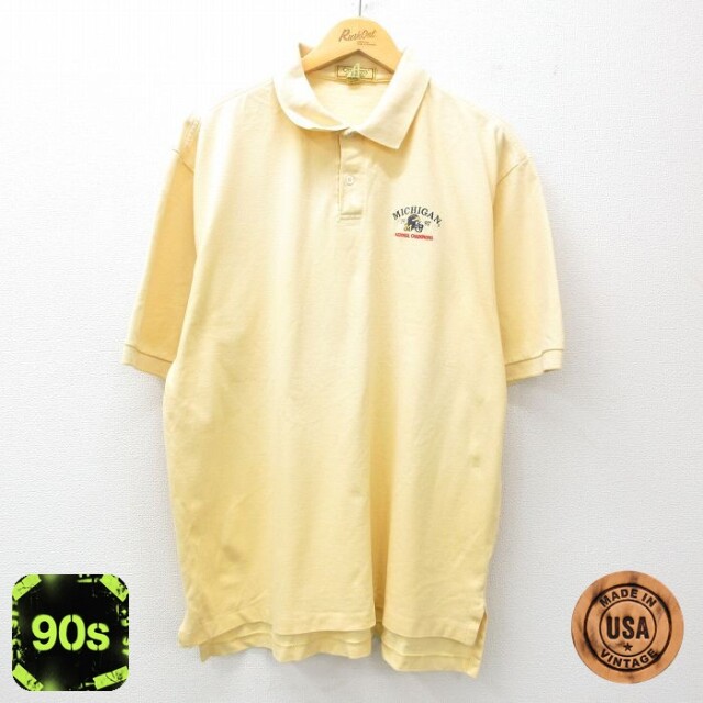 90s 半袖ポロシャツ ミシガンフットボール イエロー XL | 古着