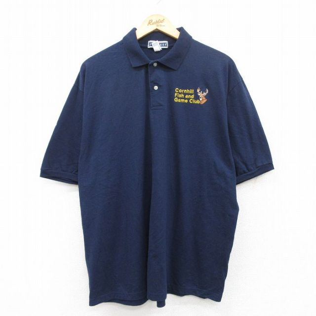 【50%OFF】XL★古着 ジャージーズ 半袖 ポロ シャツ メンズ 00年代 00s Cornhill シカ 大きいサイズ 紺 ネイビー 25jun05 中古 トップス
