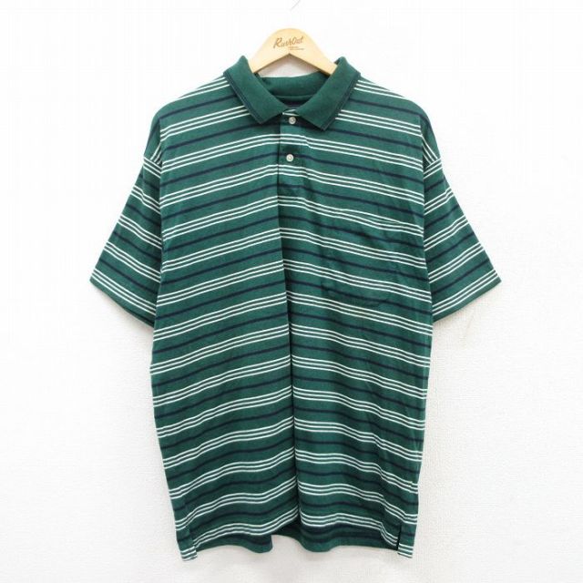 【50%OFF】ピューリタン 00s 半袖ポロシャツ グリーンボーダー XL | 古着