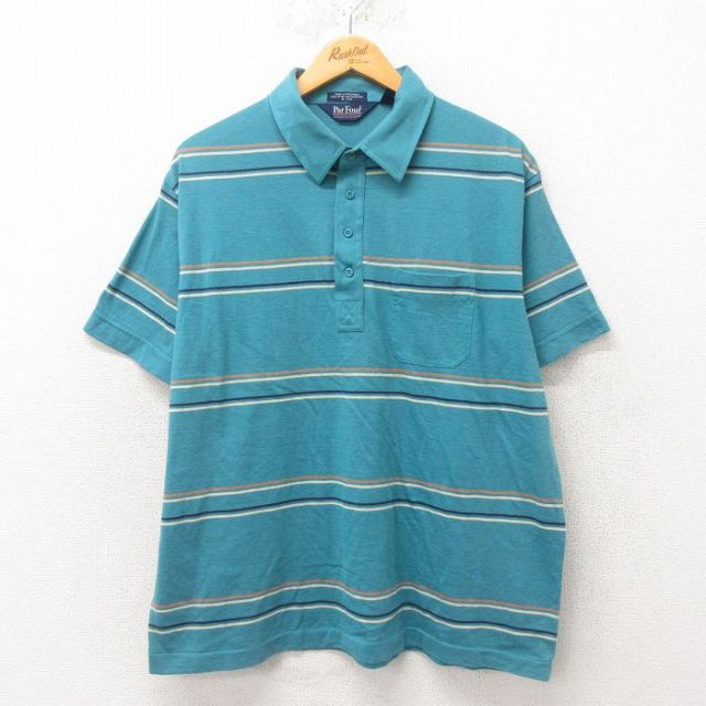 【50%OFF】80s 半袖ポロシャツ ボーダー ライトブルー XL | 古着