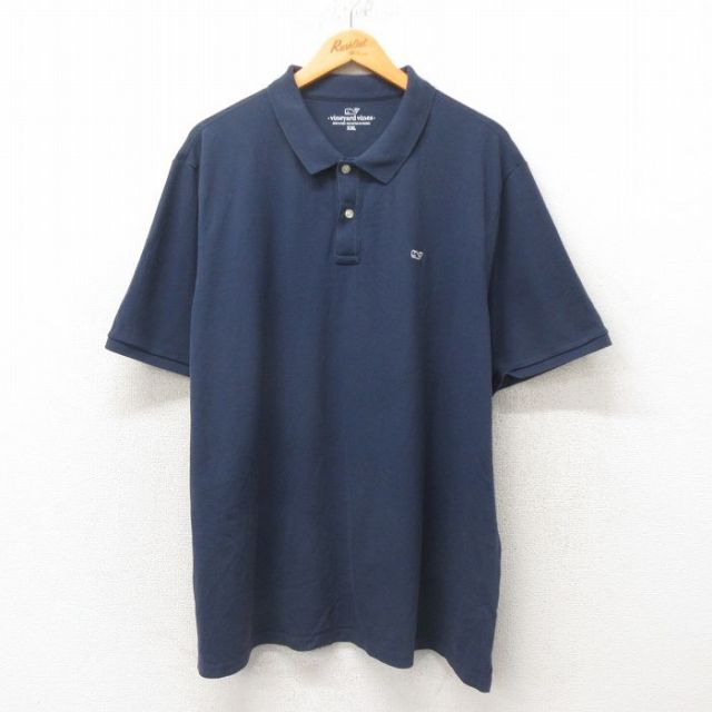 XL★古着 半袖 ポロ シャツ メンズ ワンポイントロゴ 大きいサイズ 紺 ネイビー 25jun05 中古 トップス